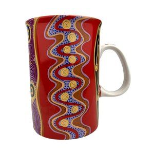 Tobwabba Art Coffee Mug Cub Authentic Australian Aboriginal Visit Emu Red Pink